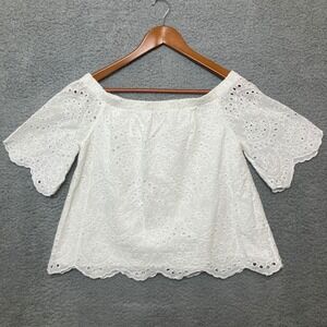 DO+BE Top Women S White Eyelet Lace Off Shoulder Scalloped Coquette Crop Blouse